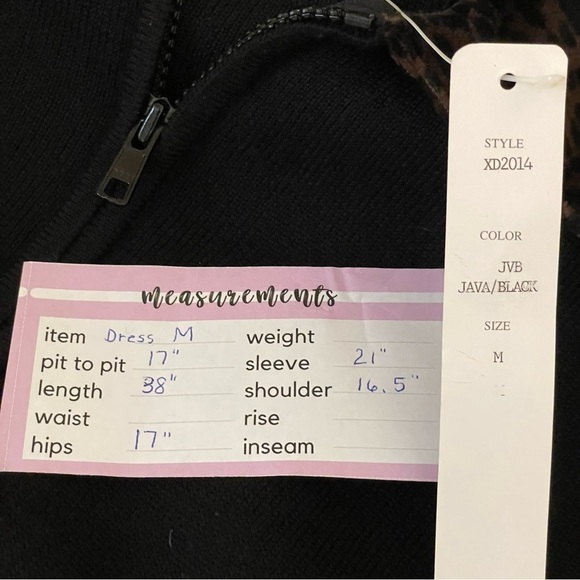 NWT Nina Leonard Black Sweater Jacket Dress Long Sleeves Leopard Collar Size M - Picture 10 of 10